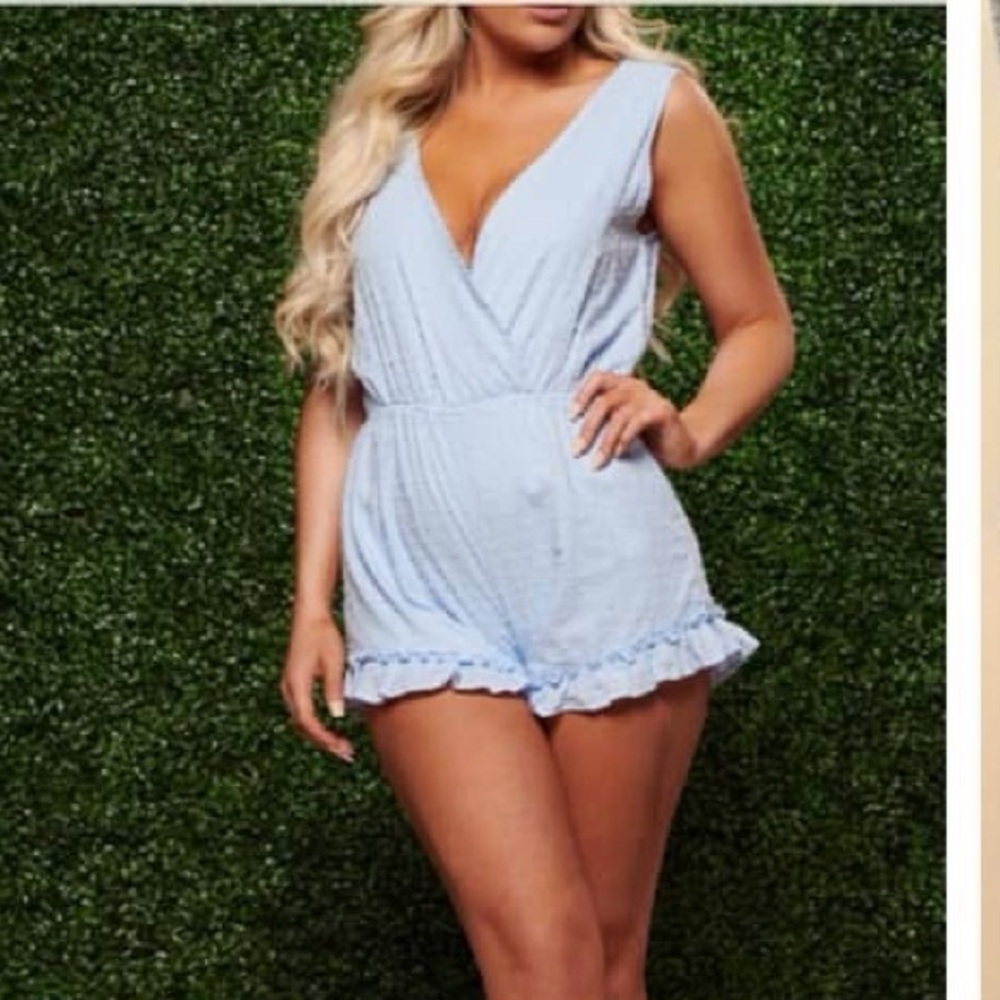 NanaMacs Stephanie Surplice romper (light wash) SMALL
